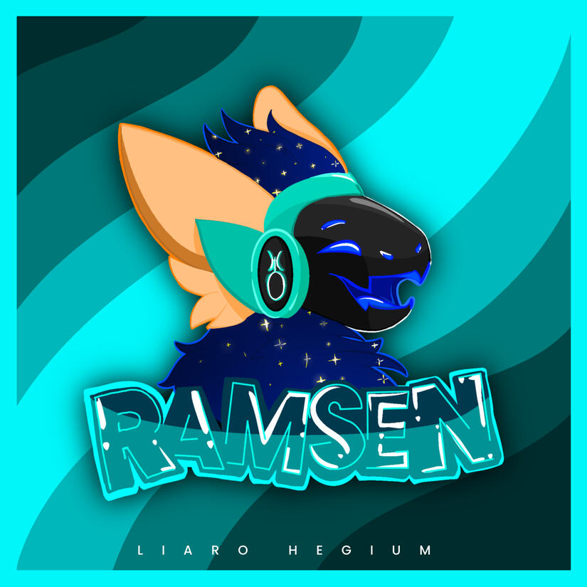 Picture of a commission, Ramsen the protogen, opening his nanotechnological mouth so he can smile for the camera!