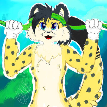 Neomcheetah (Halfbody, Paint Textured, Detailed Background, Single Character, Black lined)