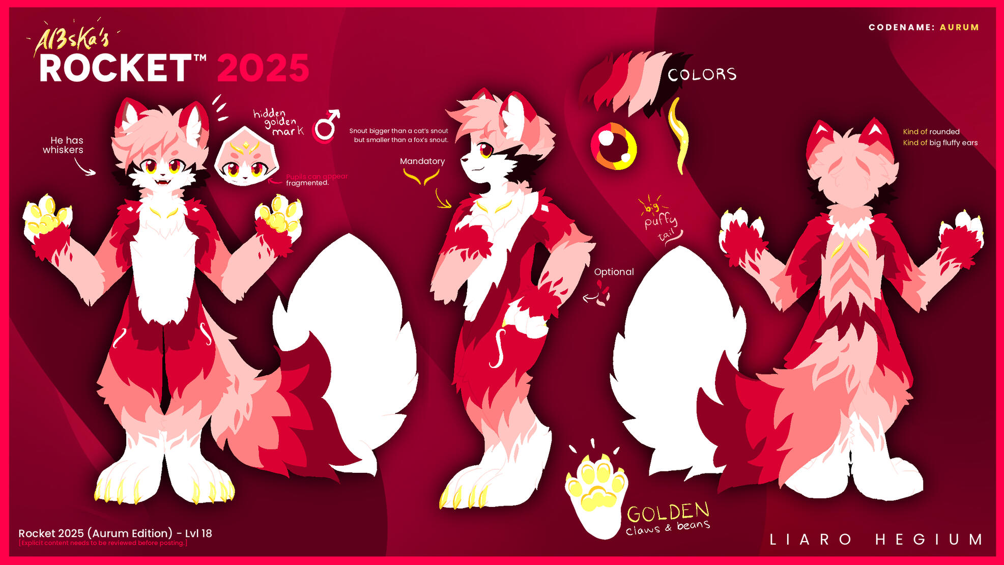 Rocket Aurum (Refsheet, Flat, Abstract Background, Lineless)