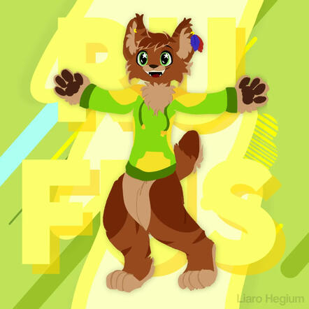 Rufus Lynx (Fullbody, Flat, Abstract Background, Single Character, Lineless)